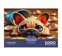 Puzzle Chien Mignon 1000 Pièces Papier Recyclé Bouledogue Français avec Snacks pour Adultes et Enfants Cadeau Amusant Activité Maison Décoration Murale et Cadeaux 52x38cm