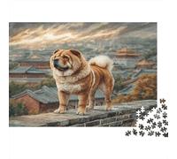 Puzzle Chien Mignon 1000 Pièces pour Adultes Chow Chow près de Bâtiments Anciens Papier Recyclé, Activité Amusante & Cadeaux 52x38cm/1000pcs