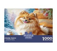 Puzzle Chien Mignon 1000 Pièces pour Adultes - Spitz Nain (Quai en Bois Cosy) | Décompression Jeu Familial