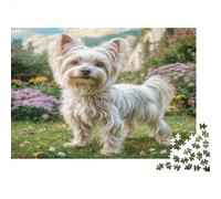 Puzzle Chien Mignon pour Adultes et Adolescents Yorkshire dans Un Jardin Fleuri Jeu Éducatif, Décoration Murale et Cadeau 70x50 cm/1000pcs