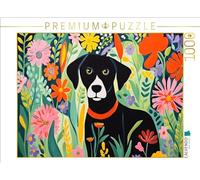 Puzzle · Chien Noir dans Une mer de Fleurs | Un motif inspiré de Matisse · 1000 pièces · Format assemblé 64 × 48 cm · CALVENDO Puzzle