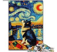 Puzzle Chien Nuit Étoilée pour Adultes 1000 Pièces, pour 14 Ans et Plus, Jeux Amusants, Activités Amusantes à la Maison, Cadeaux d'anniversaire, Cadeaux de Voyage (26x38cm)