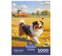 Puzzle Chien Old English Sheepdog 1000 Pieces pour Adultes,Paysage automnal Un Jeu De Dexérité Très Difficile Puzzle ÉduChatif l'art De La Décoration Moderne 38x26cm/1000pcs