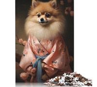 Puzzle Chien Poméranien en Kimono 500 pièces Puzzle pour Adultes et Puzzles en Bois Convient aux Adultes et Adolescents 18+ Cadeau pour Anniversaire (52x38cm)
