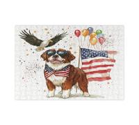 Puzzle chien Saint-Bernard du 4 juillet pour adultes - 300 pièces - 250 ans d'anniversaire américain - Puzzles imprimés en bois - Motif patriotique - Décoration pour divertissement créatif