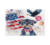 Puzzle chien schnauzer du 4 juillet pour adultes - 1000 pièces - 250 ans d'anniversaire américain - Puzzles imprimés en bois - Motif patriotique - Décoration pour divertissement créatif