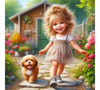 Puzzle Chienne Pebble Girl de 120 Pièces pour Adultes, Puzzles 120 pièces Adultes, Jigsaw Puzzle d'art pour Défi, Puzzles Coloré à Faire soi-même pour la Décoration de la Maison