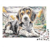 Puzzle Chiens au Village 1000 Pièces pour Adultes Beagle Chiot Rue Ville Automne Difficile Premium Épais Robuste Vibrant Anti-Stress Déco Famille 52x38cm