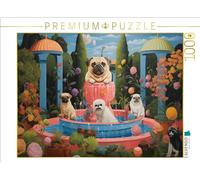 Puzzle · Chiens se baignant dans la Fontaine | Une œuvre d'art inspirée par Botero · 1000 pièces · Format assemblé 64 × 48 cm · CALVENDO Puzzle