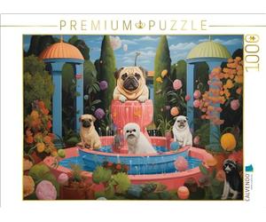 Puzzle · Chiens se baignant dans la Fontaine | Une œuvre d'art inspirée par Botero · 1000 pièces · Format assemblé 64 × 48 cm · CALVENDO Puzzle