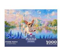 Puzzle Chihuahua 1000 Pièces pour Adultes Et Enfants, Défi Ludique Et Familial, Casse-tête Château et Buisson Fleuri, Home Decor, Idée Cadeau 38x26cm/1000pcs