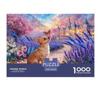 Puzzle Chihuahua 1000 Pièces pour Adultes Et Enfants, Défi Ludique Et Familial, Casse-tête Château et Buisson Fleuri, Décoration Intérieure, Idée Cadeau 70x50cm/1000pcs