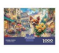 Puzzle Chihuahua 1000 pièces « Rue mouillée » sans poussière, Finition Mate, pour Adultes, Carton de qualité supérieure, Anti-Stress, activité idéale pour Les Jours de Pluie, 1000 pièces, 52 x 38 cm
