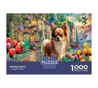 Puzzle Chihuahua au Bord de la Rivière 1000 pièces Rive Bordée de Fleurs pour Adultes Éducatif Cadeau Anniversaire Ado Carton 100% recyclé 52x38cm