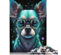 Puzzle Chihuahua Cosmique avec Lunettes, 1 000 pièces, à partir de 18 Ans, Jeux éducatifs pour Adultes, pour Femmes, pour Enfants de 12 Ans et Plus, Cadeau de Noël, 1 000 pièces (75 x 50 cm)