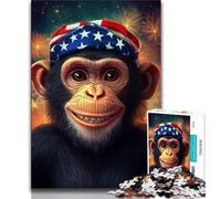 Puzzle chimpanzé Drapeau américain pour Adolescents, 1 000 pièces, Jeux éducatifs, décoration d'intérieur, à Offrir en Cadeau à Toute la Famille (50x75cm)