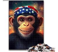 Puzzle chimpanzé Drapeau américain pour Adultes, 1 000 pièces, pour Les 14 Ans et Plus, Jeux Amusants, activités Amusantes à la Maison, Cadeaux d'anniversaire, Cadeaux de Voyage (Taille 50x75cm)