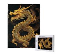 Puzzle chinois imprimé dragon jaune doré avec boîte de rangement, puzzle en bois pour adultes et enfants, jeu décoratif amusant en famille, 38 x 52 cm