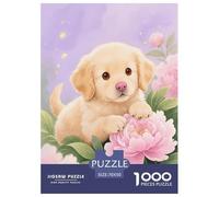 Puzzle Chiot 1000 Pièces en Carton pour Adultes Enfants Jeu De Détente Familial Puzzles Chiot Mignon Pivoine Cadeau Enfant Décoration Intérieure 70x50cm/1000pcs