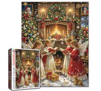 Puzzle chorale d'anges de Noël de 1 000 pièces pour adultes et étudiants, 50,8 x 68,6 cm, confortable, cheminée, arbre de Noël, couronne, bougies, cadeaux relaxants, jeu de cerveau, activités