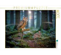 Puzzle · Chouette dans la forêt avec Un lièvre | Les chouettes dans les forêts allemandes · 1000 pièces · Format assemblé 64 × 48 cm · CALVENDO Puzzle