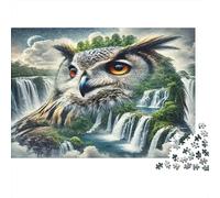 Puzzle Chouette Double Exposition 1000 pièces 70x50cm Papier recy dultes Puzzle Paysage Cascade Jeu Familial Amusant Stimulant Décoration Maison Idée