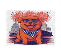 Puzzle Chow Chow Chow du 4 juillet pour adultes - 500 pièces - Puzzles patriotiques imprimés en bois de 250 ans - Motif anniversaire américain - Décoration pour divertissement créatif