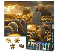 Puzzle chrétien 1000 pièces, Jésus Berger et les Moutons Puzzle Adulte, Puzzle pour Adultes, 70 x 50 cm Puzzle Impossible Jeu d'adresse pour toute la famille