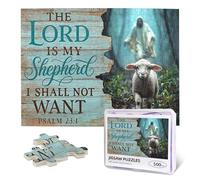 Puzzle chrétien en bois de 500 pièces pour adultes - Psaume 23 « Le Seigneur est mon berger Jésus et l'art de l'agneau, cadeau religieux inspirant pour femmes et hommes