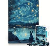 Puzzle Ciel Nocturne avec Lapin 1000 Pièces pour Adolescents Jeu Cognitif et Atelier Calme Finition Premium Liste de Souhaits du Père Noël (38x52cm)