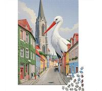 Puzzle Cigogne 1000 Pièces en Bois pour Adultes Enfants Jeu ÉduChatif Jeu De Défi Casse-tête Cigogne Ville Cadeau Enfant Décoration Intérieure 1000pcs (75x50cm)