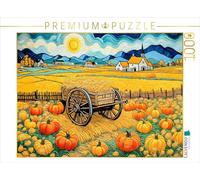 Puzzle · Citrouilles et Chars à Foin dans Un Paysage d'automne doré | Un automne haut en couleur avec des citrouilles et un chariot… · 1000 pièces · Format assemblé 64 × 48 cm · CALVENDO Puzzle