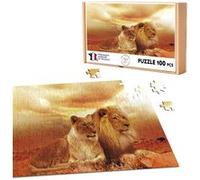 Puzzle classique 100 Pièces - Fabulous - Soleil Levant sur un Couple de Lions (39,2 x 26,2 cm) G