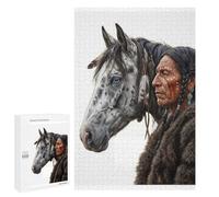 Puzzle Classique, 1000 PCS, Représentant Native American Man and Horse Portrait, comme Loisir Apaisant pour Les Passionnés, pour Les Heures De Détente
