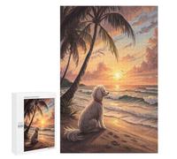 Puzzle Classique, 1000 PCS, Représentant Poodle on A Beach at Sunset, comme Loisir Apaisant pour Les Passionnés, pour La Détente À La Maison