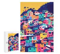 Puzzle Classique, 1000 PCS, Représentant Retro Colorful Houses of South America Minimalist Pattern Art Illustration, comme Loisir Apaisant pour Les Passionnés, pour Le Plaisir De Jouer