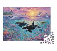 Puzzle Classique 1000 Pièces Killer Baleine pour Adultes, Carton Épais, Majestic Killer Baleines Swimming in A Vibrant Ocean Meilleur Cadeau, 70x50cm/1000pcs