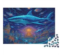 Puzzle Classique 1000 Pièces Tribu des Requins, Papier Écologique, A Powerful Tribu des Requins in A Cosmic Ocean World Activité Anti-Stress À Domicile, Cadeau, 52x38cm/1000pcs