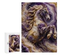 Puzzle Classique, 300 PCS, Représentant Amethyst Horse Sculpture with Gold Accents, comme Activité À Partager Entre Adultes Et Familles, À La Maison