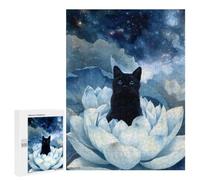 Puzzle Classique, 500 PCS, Représentant Black Cat in Lotus Flower, comme Loisir Apaisant pour Les Passionnés, pour Les Heures De Détente