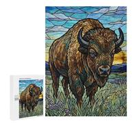 Puzzle Classique, 500 PCS, Représentant Stained Glass American Bison Art, comme Loisir Apaisant pour Les Passionnés, pour Les Heures De Détente