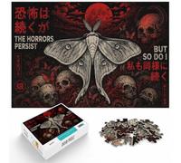 Puzzle Classique Adulte 1000 Pièces, Japanese Horror Moth Poster The Horrors Persist But So Do I Dark Gothic Wall Art, 1000pcs (52x38cm)