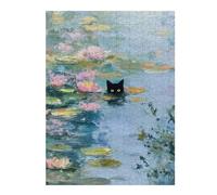 Puzzle Classique Black Cat in Water Lilies Painting pour Adultes, Format 500 PCS