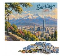 Puzzle Classique Bois Illustré, Santiago, Chile Cityscape, 1000 pièces | Cadeau du Nouvel An pour passionné : loisir manuel en intérieur à son propre rythme.
