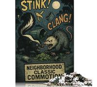 Puzzle Classique de Quartier : Skunk vs. Opossum, 1 000 pièces, pour Adultes et Adolescents à partir de 12 Ans, Cadeaux de Noël (75 x 50 cm)