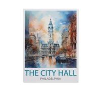 Puzzle Classique en Bois，Affiche L'Hôtel de Ville de Philadelphie，Adulte Enfant Cadeau Décoration Moderne Festival Bricolage Cadeau-1000 Pièces（75x50cm）-BC86