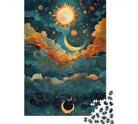 Puzzle classique en bois de 1000 pièces pour adultes, avec la lune et le soleil, idéal pour se détendre et se divertir, 1000 pièces (75 x 50 cm)