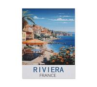Puzzle Classique en Papier，Riviera France Affiche de Voyage Vintage，Adulte Enfant Cadeau Décoration Moderne Festival Bricolage Cadeau-1000 Pièces（38x26cm）-N87