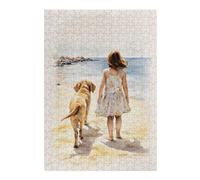 Puzzle Classique Girl and Lab on Beach pour Adultes, Format 300 PCS
