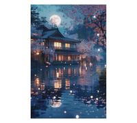 Puzzle Classique pour Adultes, Motif Japanese Garden with Full Moon, 1000 PCS